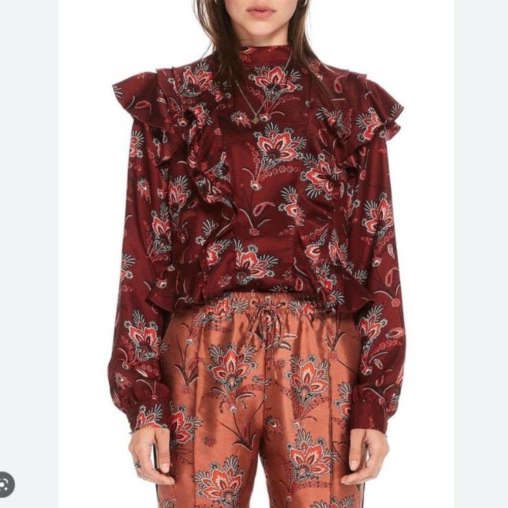 Scotch & Soda Burgundy Floral Ruffle Blouse